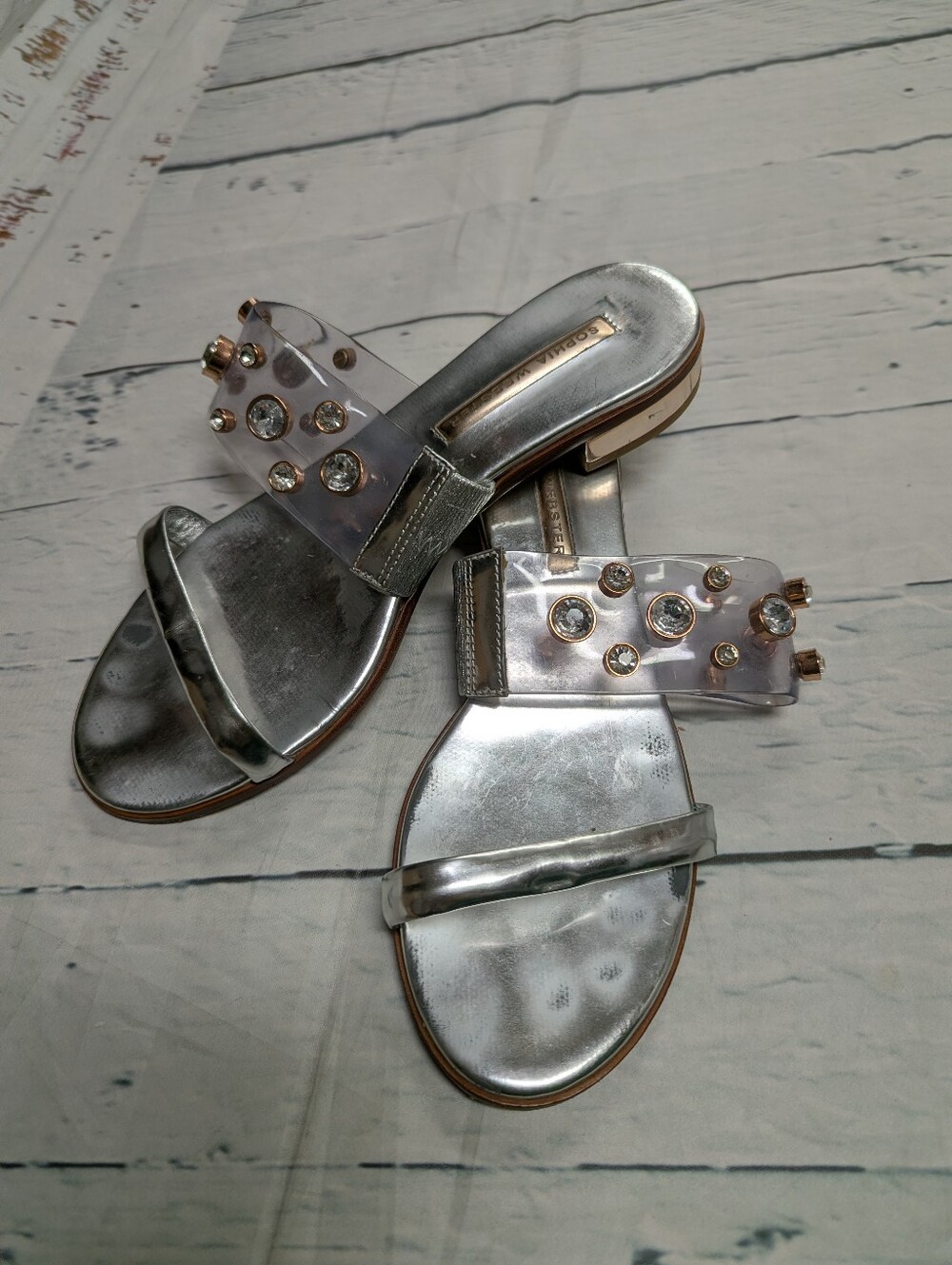 Sophia Webster Crystal-Embellished Clear Strap Slide Sandals - Silver